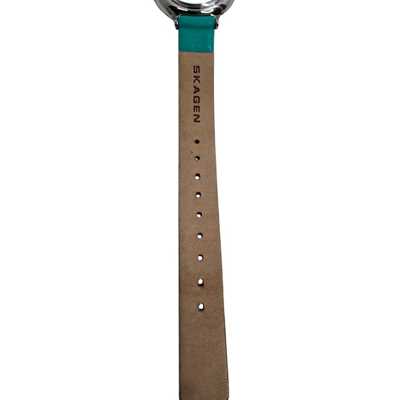 Skagen Denmark Women's Turquoise Leather Strap Watch White Dial Crystal Accents - Picture 4 of 5